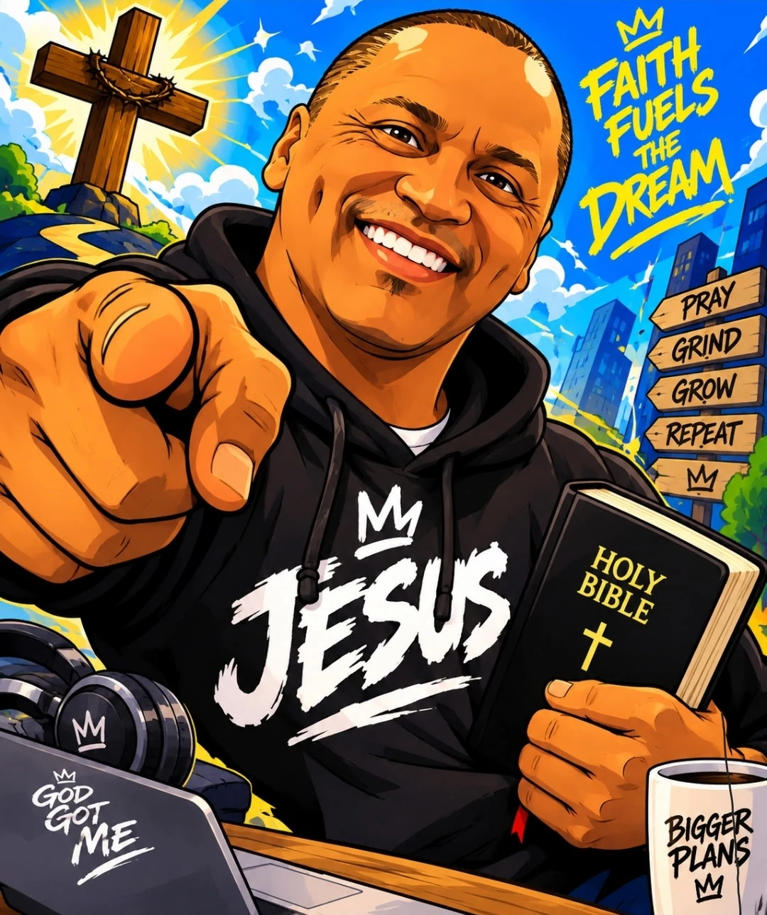 Illustrated portrait of Robert Burton with a Bible